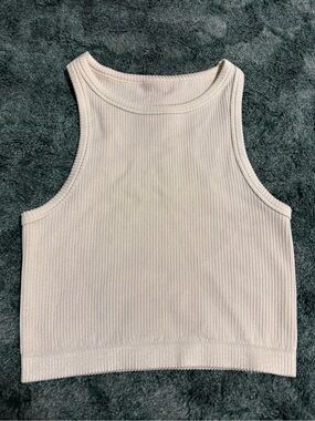 Ribbed Cropped Tank Top - Cream